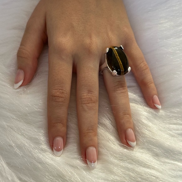 925 sterling silver tiger aye Stone ring - Picture 3 of 5